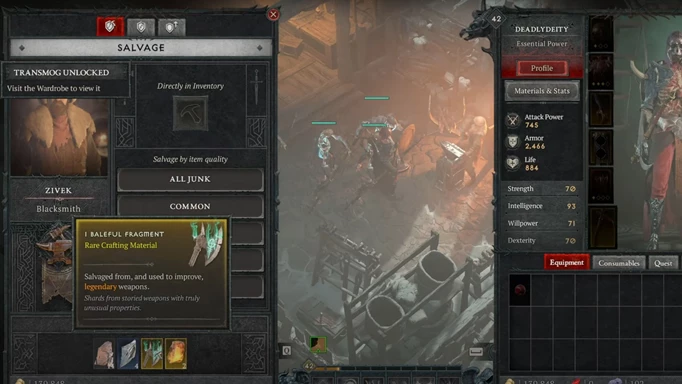 an image of a Baleful Fragment in someone's inventory in Diablo 4.