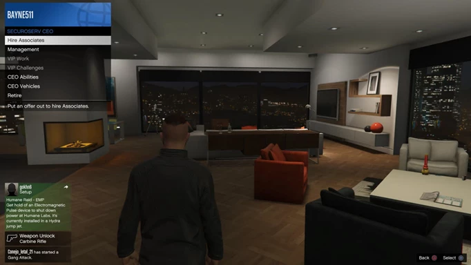 Select Hire Associate to hire a bodyguard in GTA Online.