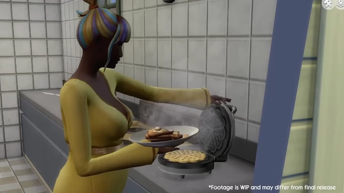 Screenshot of the new waffle maker in The Sims 4 Home Chef Hustle Stuff Pack