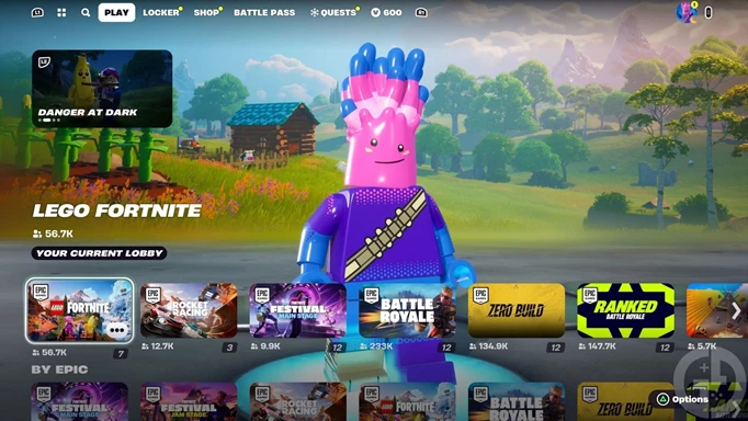 The opening menu for Fortnite, showing various player counts in their respective mdoes