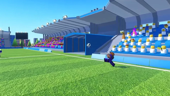 A player kicking the ball down the wing in Super League soccer.