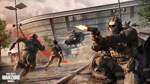Players fight at Verdansk's stadium in Warzone Mobile.
