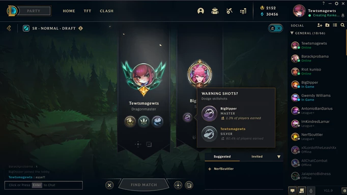 a picture of the League of Legends menu showing challenge tokens on a profile