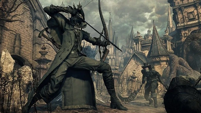The hunter draws a bow in Bloodborne.