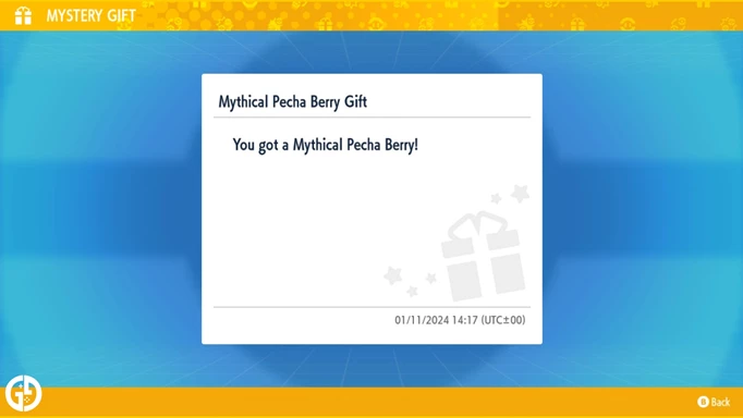 The Mythical Pecha Berry which you can get as a Pokemon Scarlet & Violet Mystery Gift