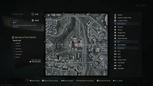 Secrets of the Pacific Warzone locations shown on a map.