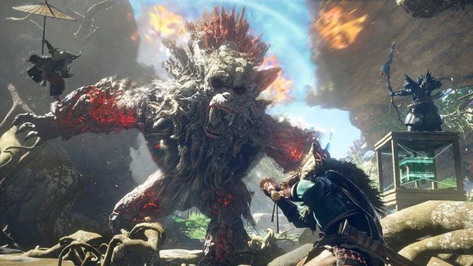 Wild Hearts screenshot showing a towering monster.