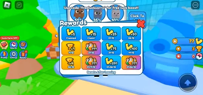 Image shows an in-game rewards menu in Head Punch Simulator for Roblox