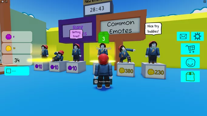 Screenshot of the Silly Simon Says emotes area