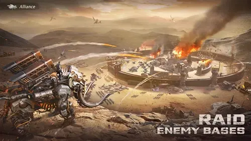 promo art of a base raid in Mecha Domination: Rampage