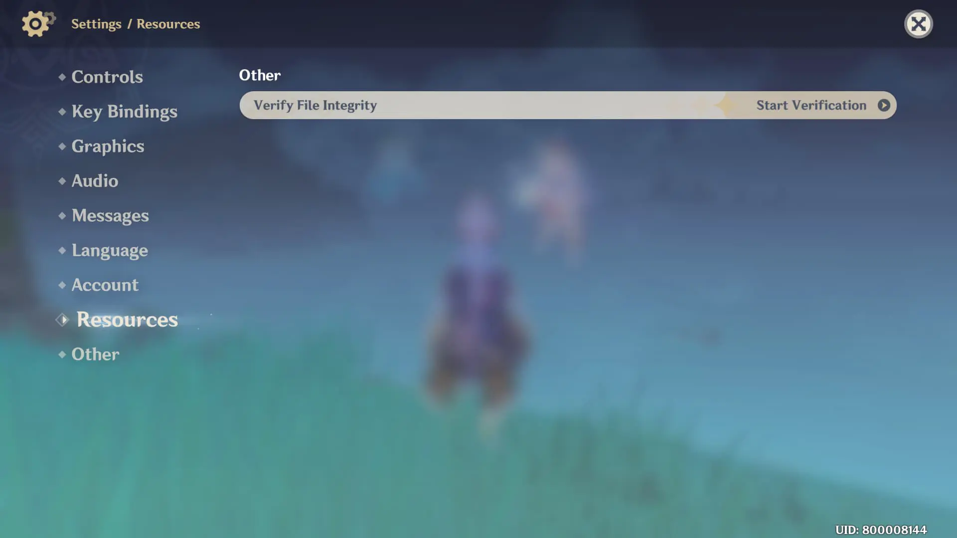 Screenshot showing the verify file integrity option in Genshin