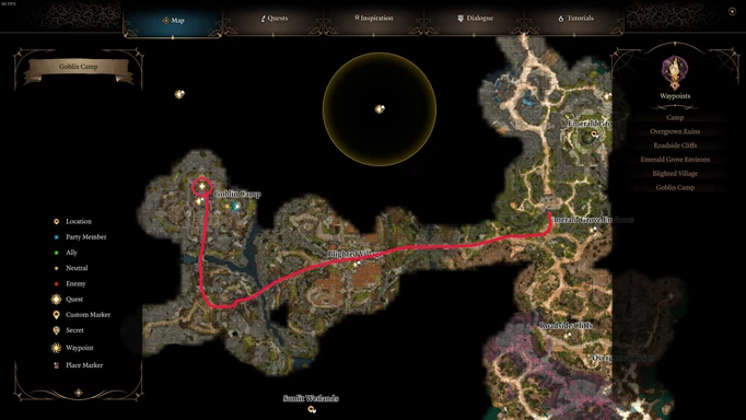 an image showing how to get to the Shattered Sanctum in the Goblin Camp to find Halsin in Baldur's Gate 3