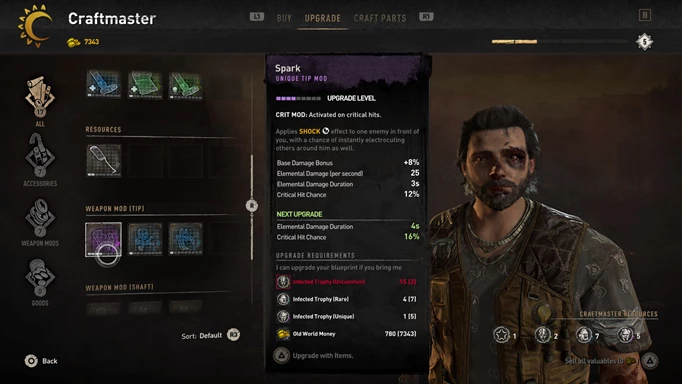 How to repair weapons in Dying Light 2: the craftmaster menu.