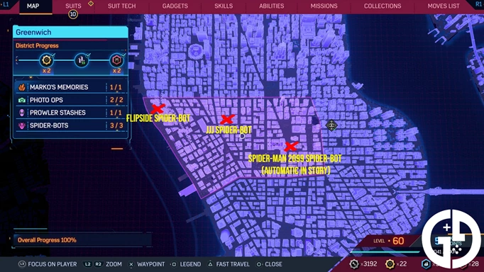The Spider-Man 2 Spider-Bot locations map for Greenwich