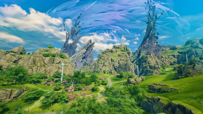 Blue Protocol screenshot showing a verdant landscape