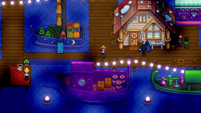Down at the dock in Stardew Valley.