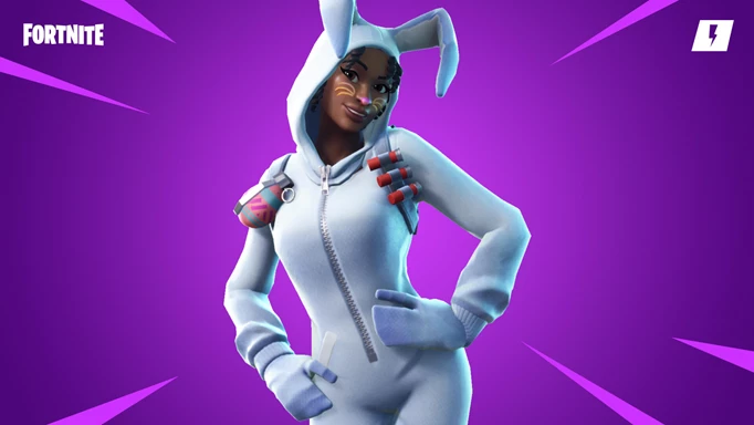 A fortnite character wearing a bunny onesie