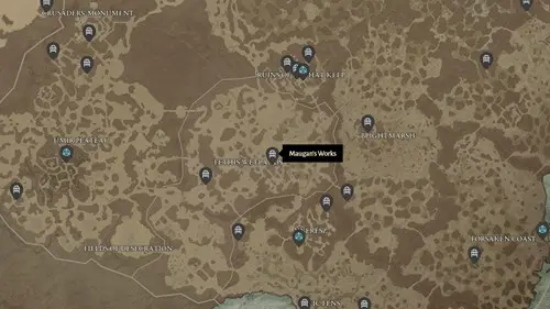 The location of Maugan's Works in Diablo 4