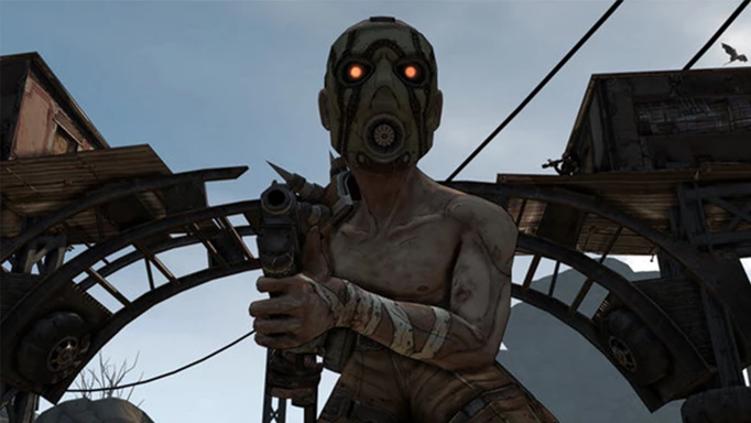 Psycho aims a weapon at the player in Borderlands.