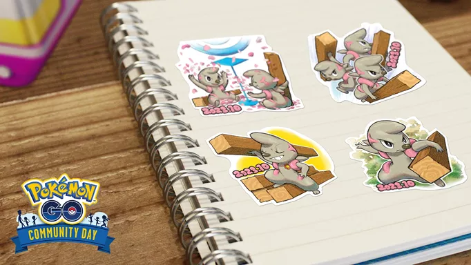 Timburr stickers which can be bought during the Pokemon GO Community Day