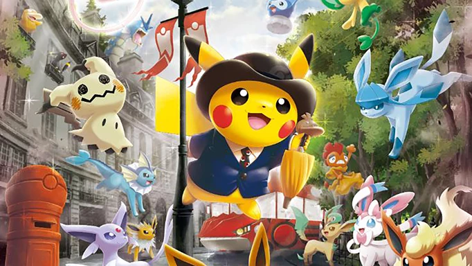 The key art designed to celebrate the arrival of Pokemon Center London, featuring the London exclusive Pikachu.