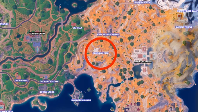 The location of Pantheon Path marked on the map