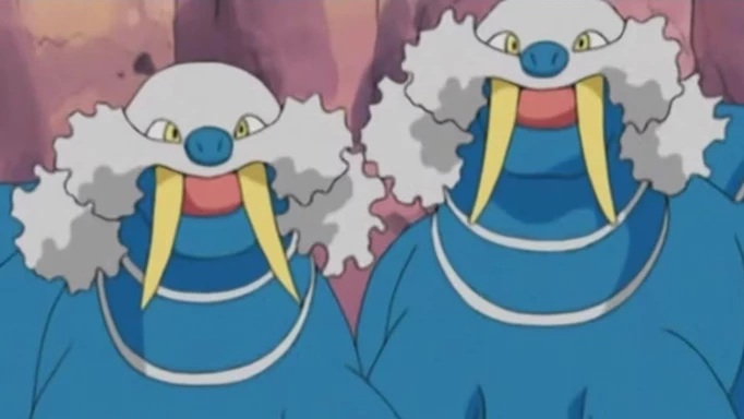Walrein look to the camera in the Pokemon anime.