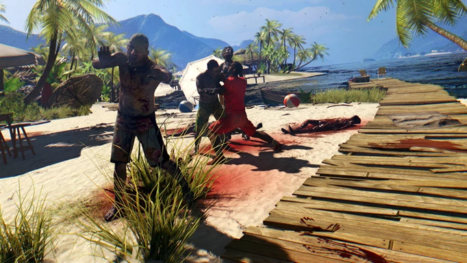 Screenshot of a zombie attack on a beach in Dead Island, a game like Dead Island 2