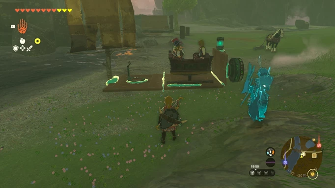 Screenshot of a makeshift boat in Zelda: Tears of the Kingdom