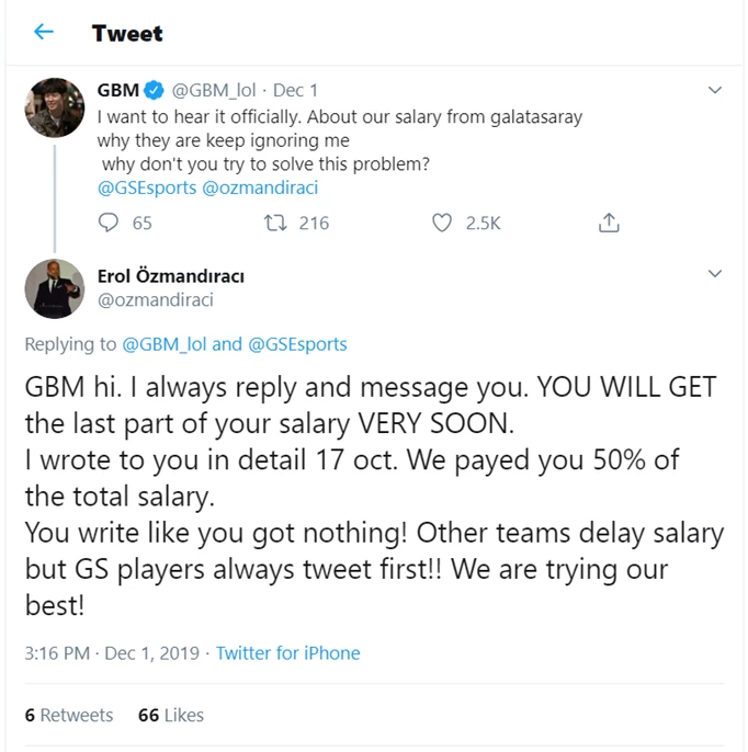 GBM and Galatasaray Owner discussing on twitter