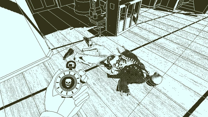 Hand holding a compass in Return of the Obra Dinn