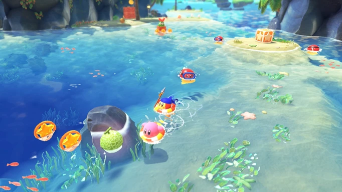 Kirby swimming in the Forgotten land.