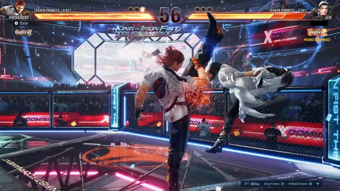 Hwoarang kicking Jun in Tekken 8
