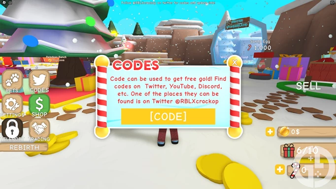 Image showing you how to redeem codes in Present Simulator
