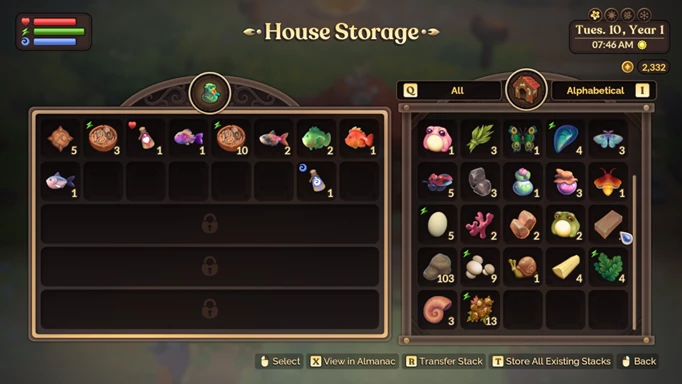 Screenshot showing the types of fish at Fay's farm