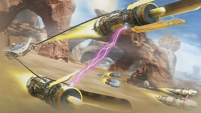 Cover Arts for Star Wars Episode 1 - Racer with Anakin Skywalker's Podracer in the lead