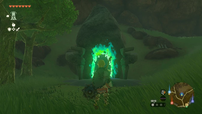 Link standing before a Shrine in TotK