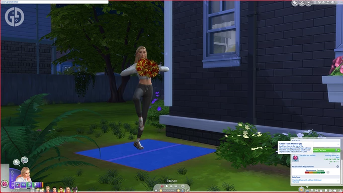 Image of a Sim practising cheer in The Sims 4