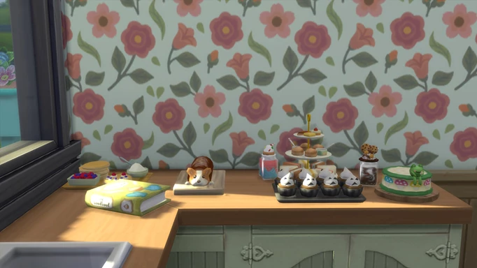 Grannie's Cookbook Mod on a kitchen counter in The Sims 4