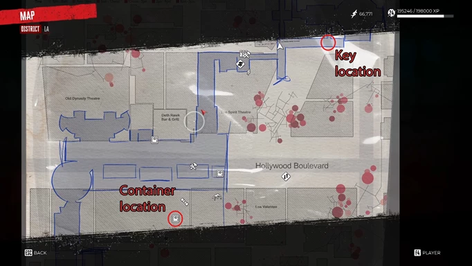 изображение карты Dead Island 2, на которой показано ключевое расположение сейфа в кассе метро.