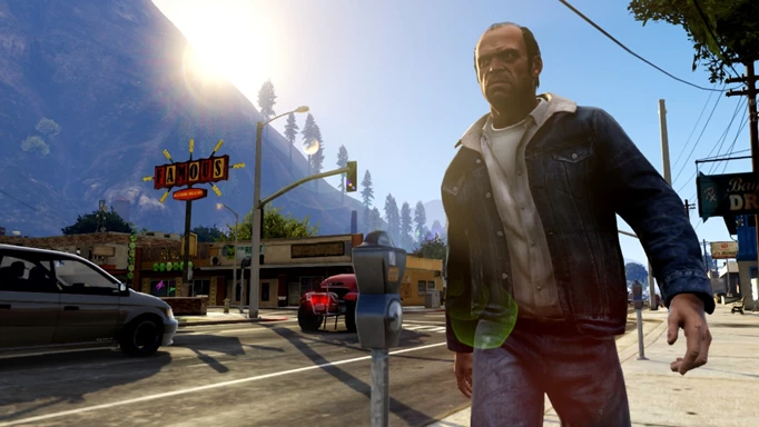 Trevor walks through the streets of Los Santos in GTA 5