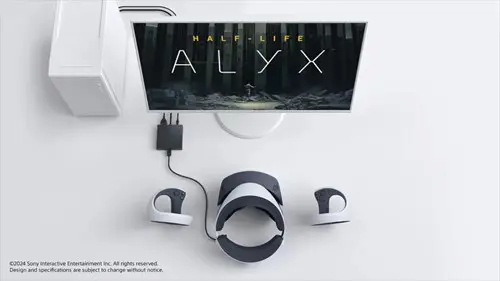 Image of PS VR2 on PC, with Half-Life Alyx on the screen