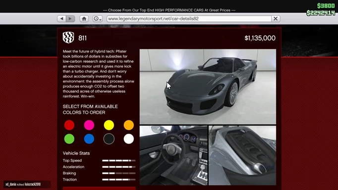 The 811 is one of the fastest cars in GTA Online 2022.