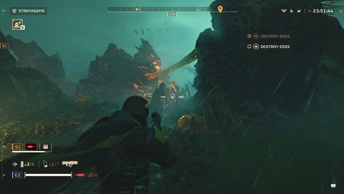 helldivers 2 player in the rain with cape billowing democratically