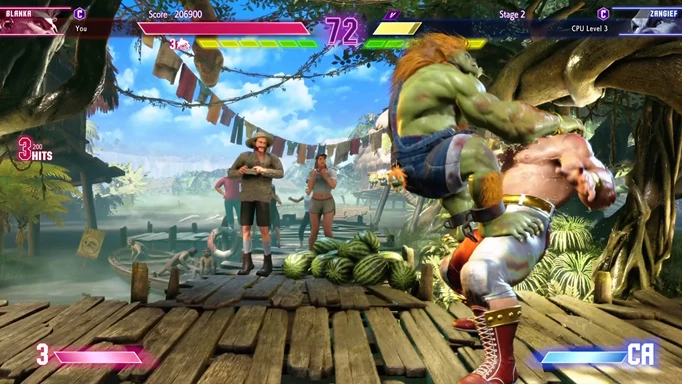 Blanka using his throw on Zangief in Street Fighter 6