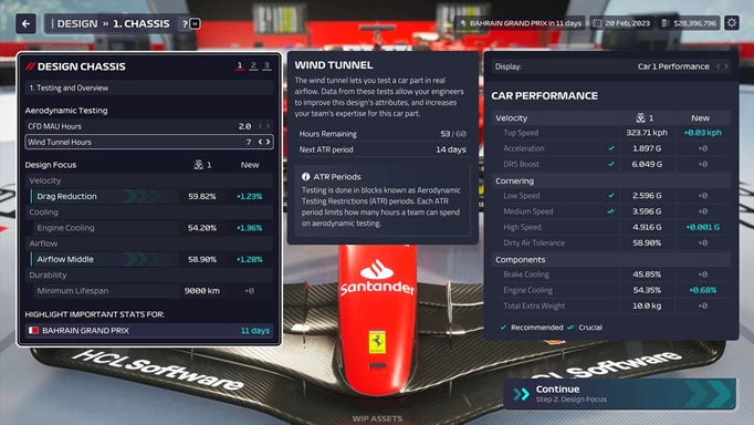 Allocating resources in the F1 Manager 23 wind tunnel