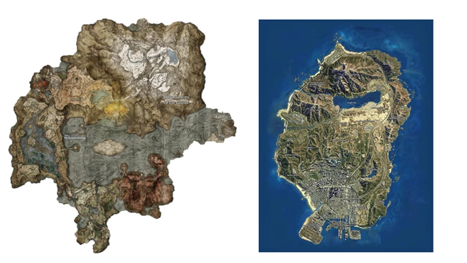 Elden Ring Map Size compared to Grand Theft Auto 5