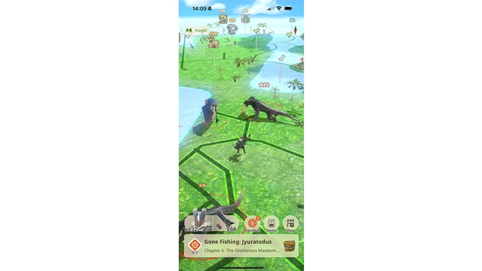 Monster Hunter Now screenshot showing the main map screen
