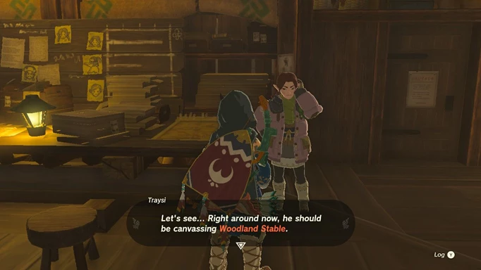Link speaking to Traysi about Penn's location in Zelda: Tears of the Kingdom