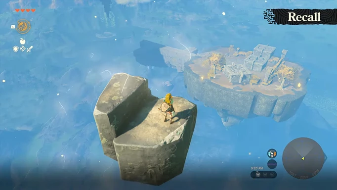 Link using the Recall ability to reach the sky islands in Zelda: Tears of the Kingdom
